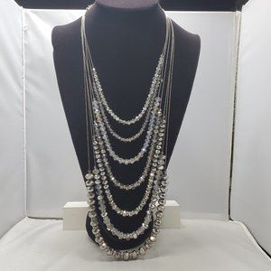 Ali Khan illusion rope necklace with faceted glass beads clear and gray 7 layers